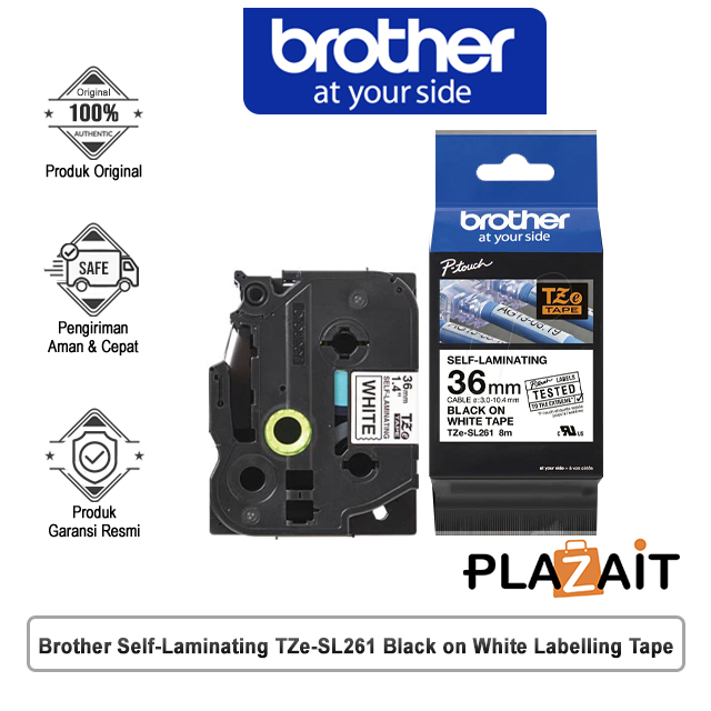 Brother Self-Laminating TZe-SL261 Black on White Labelling Tape 36mm