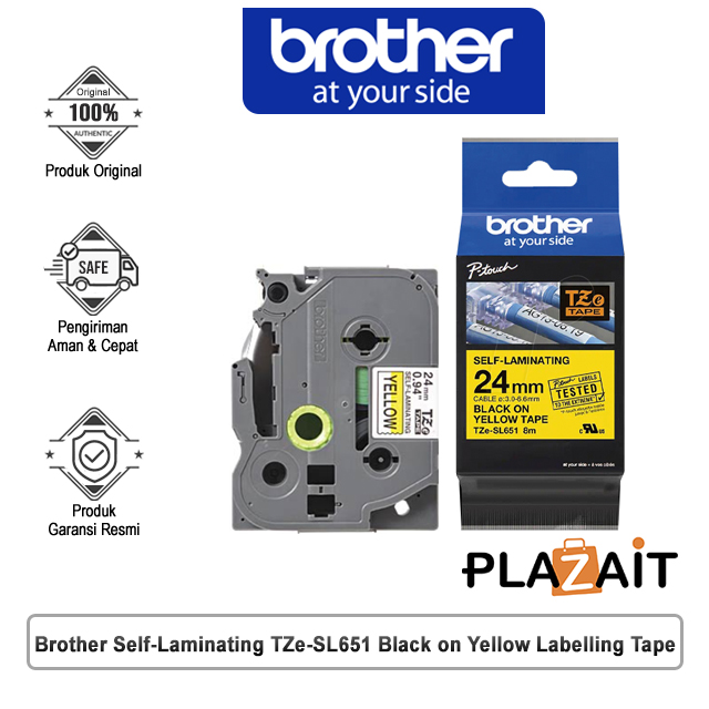 Brother Self-Laminating TZe-SL651 Black on Yellow Labelling Tape 24mm