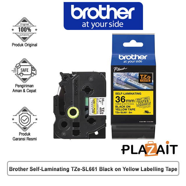 Brother Self-Laminating TZe-SL661 Black on Yellow Labelling Tape 36mm