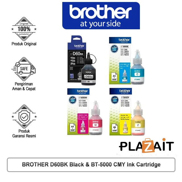 Brother Tinta Ink BT-D60BK Black & BT-5000 CMY Bottle Cartridge