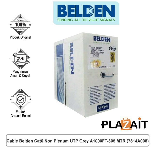 Cable Belden Cat6 Non Plenum UTP Grey A1000FT-305 MTR (7814A008)