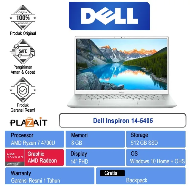 Dell Inspiron 14-5405/AMD Ryzen 7 4700U/8GB/512GB SSD/AMD Radeon Graphics with shared graphics/14" FHD/Windows 10 Home + OHS/Silver/1Y