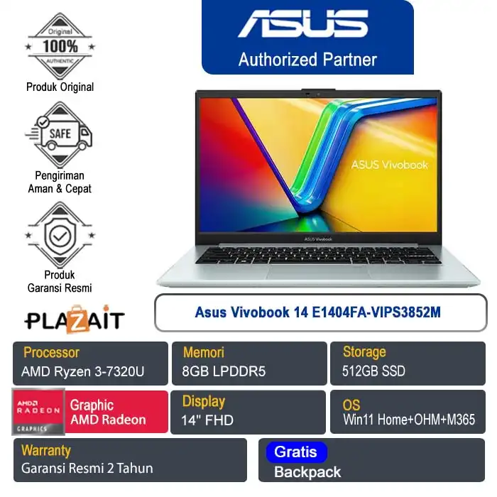 Asus Vivobook 14 E1404FA-VIPS3852M / AMD Ryzen 3-7320U/8GB/512GB SSD/ AMD Radeon Graphics/14" FHD/Win 11 Home+OHM+M365/Green Grey/2Y