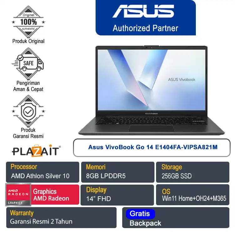 Asus VivoBook Go 14 E1404FA-VIPSA821M /AMD Athlon Silver 10/8GB/256GB SSD/AMD Radeon Graphics/14" FHD/Win 11 Home+OH24+M365/Mixed Black/2Y