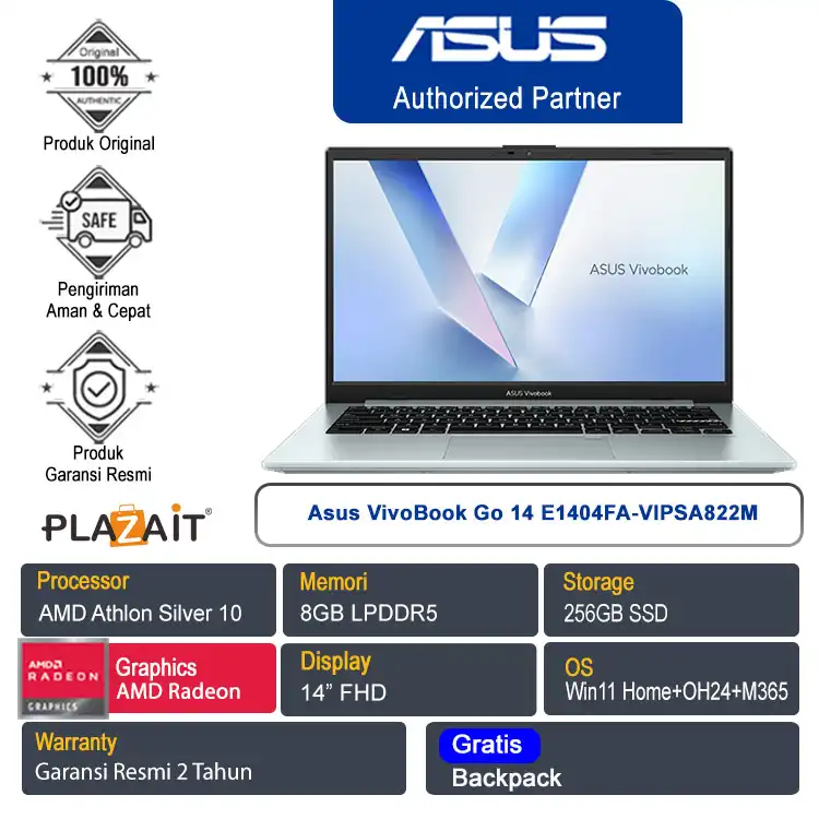 Asus VivoBook Go 14 E1404FA-VIPSA822M /AMD Athlon Silver 10/8GB/256GB SSD/AMD Radeon Graphics/14" FHD/Win 11 Home+OH24+M365/Green Grey/2Y