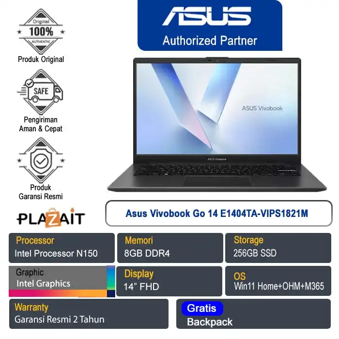 Asus Vivobook Go 14 E1404TA-VIPS1821M /Intel N150/8GB/256Gb SSD/Intel Graphics/14" FHD/Win 11 Home+OH24+M365/Mixed Black/2Y