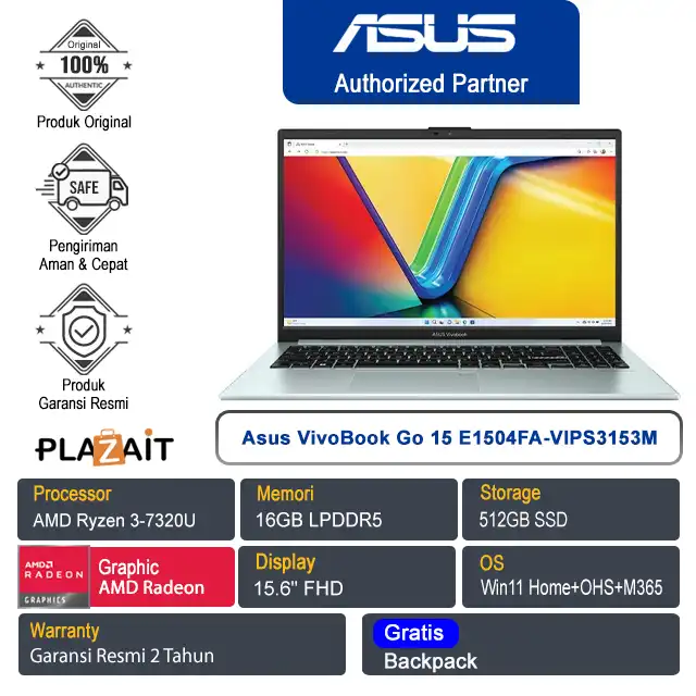 Asus VivoBook Go 15 E1504FA-VIPS3153M /AMD Ryzen 3-7320U/16GB/512GB SSD/AMD Radeon Graphics/15.6" FHD/Win 11 Home+OHM+M365/Green Gray/2Y