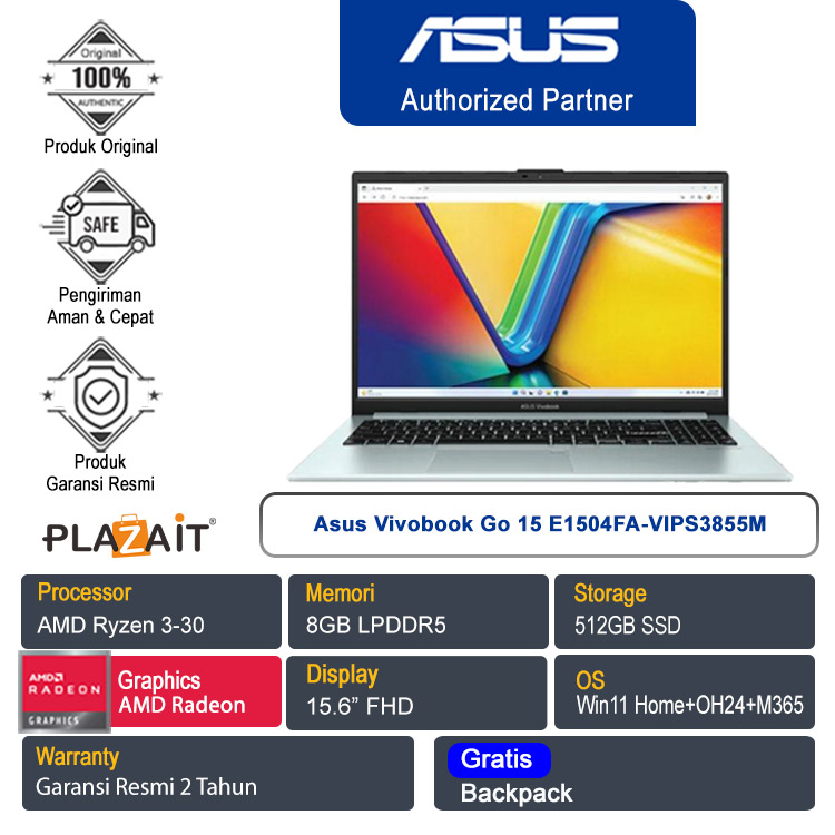 Asus Vivobook Go 15 E1504FA-VIPS3855M /AMD Ryzen 3-30/8GB/512GB SSD/AMD Radeon Graphics/15.6" FHD/Win 11 Home+OH24+M365/Green Grey/2Y