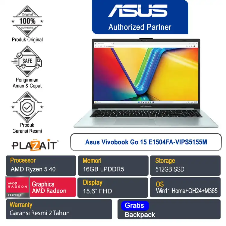 Asus Vivobook Go 15 E1504FA-VIPS5155M /AMD Ryzen 5-40/16GB/512GB SSD/AMD Radeon Graphics/14" FHD/Win 11 Home+OH24+M365/Green Grey/2Y