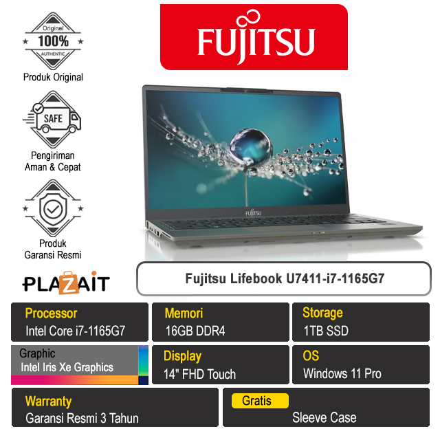 Fujitsu Lifebook U7411/Intel Core i7-1165G7/16GB/1TB SSD/Intel Iris Xe Graphics/14" FHD Touch/Win 11 Pro/3Y