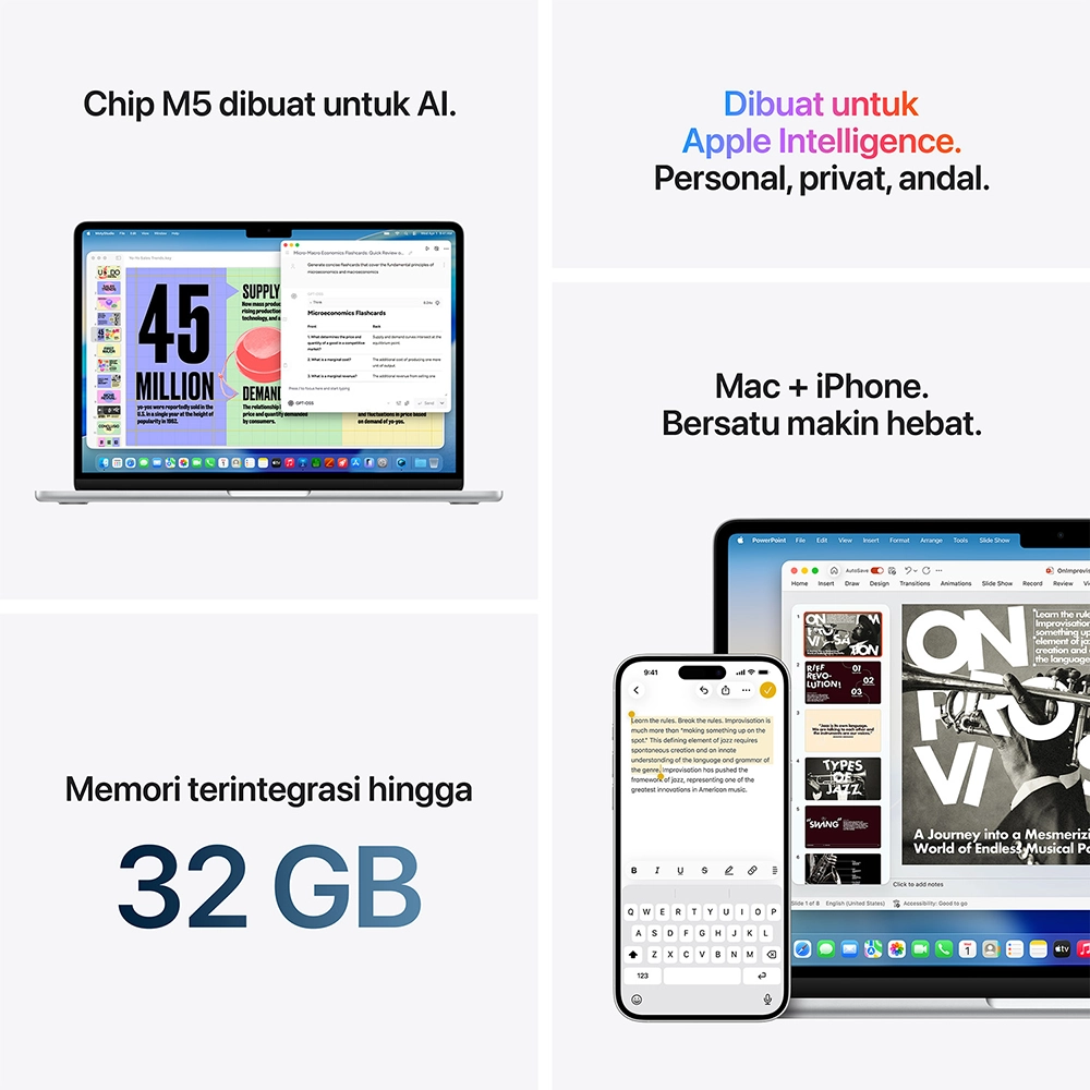 Apple Apple MacBook Air M5 (13-inch) 10-core CPU and 10-core GPU – 24GB, 1TB SSD Harga Rp 27.399.000 Toko Medan