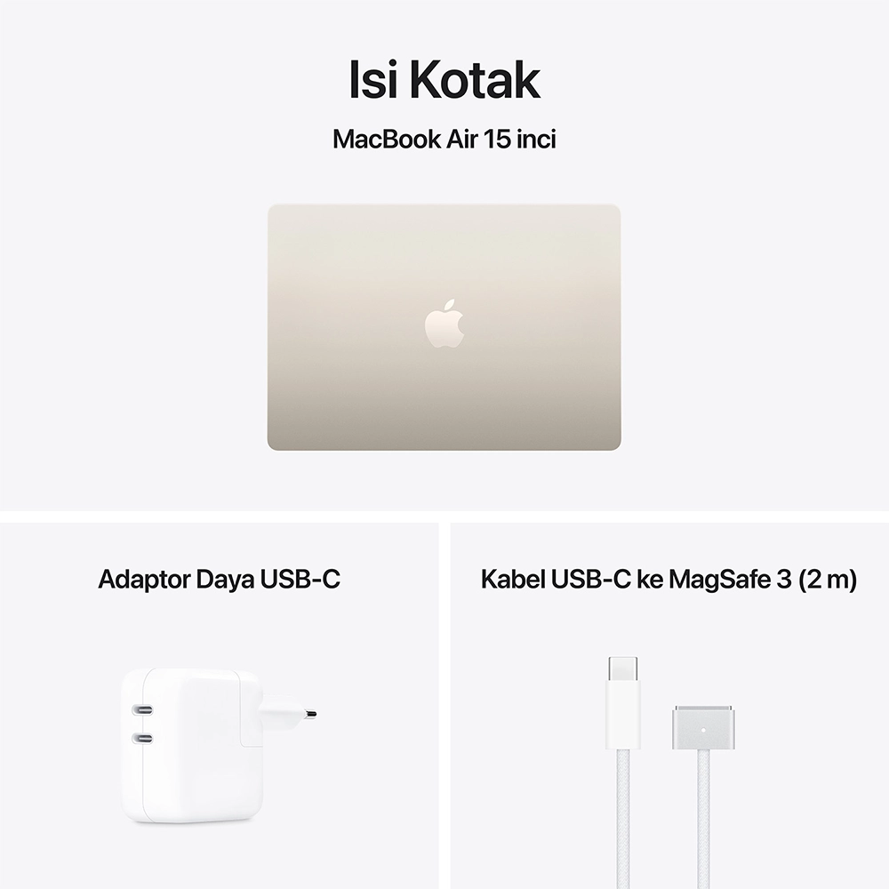 Apple Apple MacBook Air M5 (15-inch) 10-core CPU and 10-core GPU – 16GB, 1TB SSD Harga Rp 27.999.000 Toko Medan
