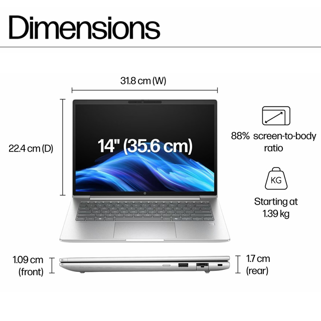 HP HP ProBook 4 G1iR - CK3S4AT /Intel Core 5 120U/24GB/512GB SSD/Intel Graphics/14" WUXGA IPS/Windows 11 Home/Silver/3Y Si...