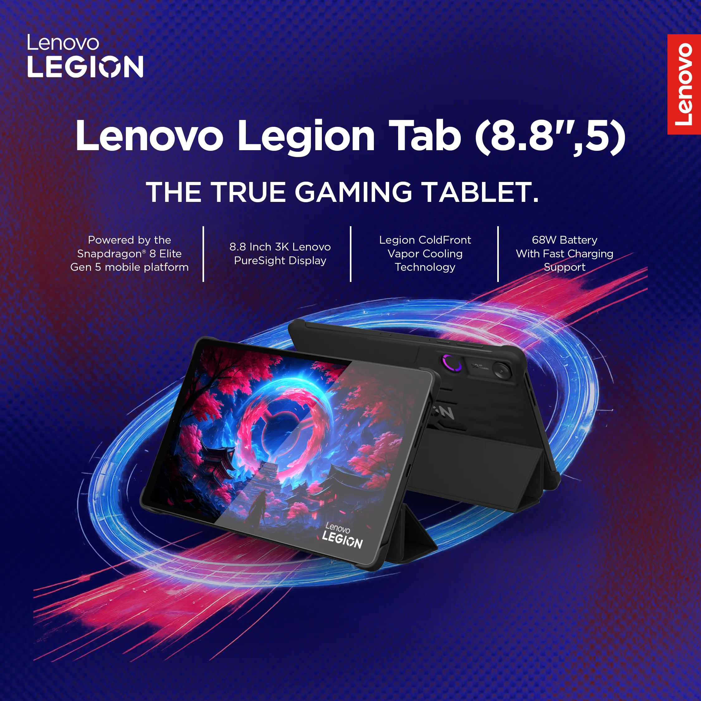 Lenovo Lenovo Legion Tab Gen 5 /Snapdragon 8 Elite Gen 5/12GB/256GB UFS/Adreno A840/8.8″ 3K 165Hz Touch/Android 16/1Y Ha...