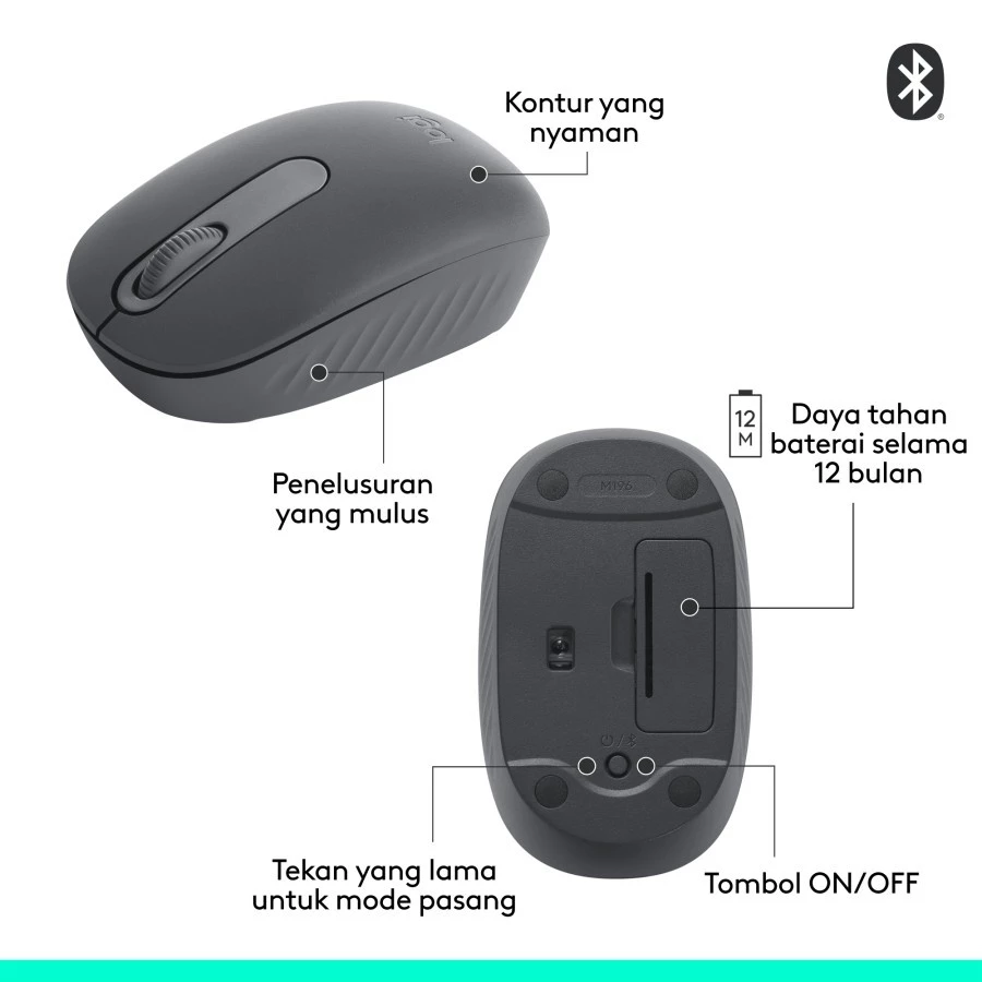 Logitech Logitech M196 Mouse Wireless Bluetooth, Kompatibel Dengan PC dan Mac Blue Harga Rp 200.000 Toko Medan