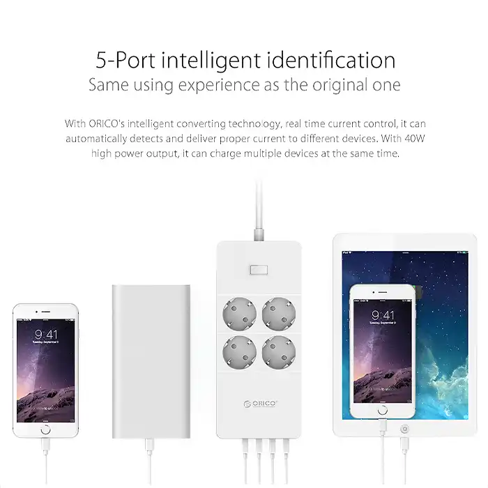 ORICO Orico HPC-4A5U-EU Surge Protector Strip 4-Outlet with 5 USB SuperCharging Ports Harga Rp 250.000 Toko Medan