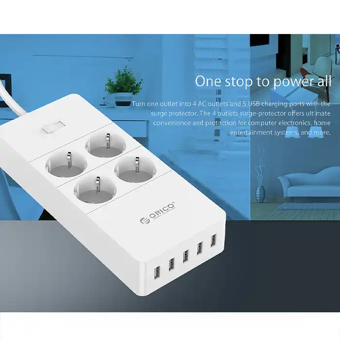 ORICO Orico HPC-4A5U-EU Surge Protector Strip 4-Outlet with 5 USB SuperCharging Ports Harga Rp 250.000 Toko Medan