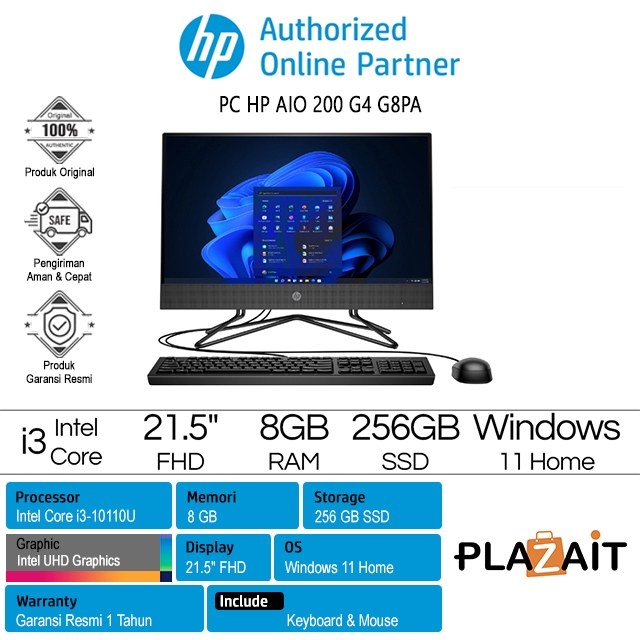 HP PC HP AIO 200 G4 – 614G8PA /Intel Core i3-10110U /4GB/256GB SSD/Intel UHD Graphics/21.5″ FHD/Windows 11 Home/Black/...