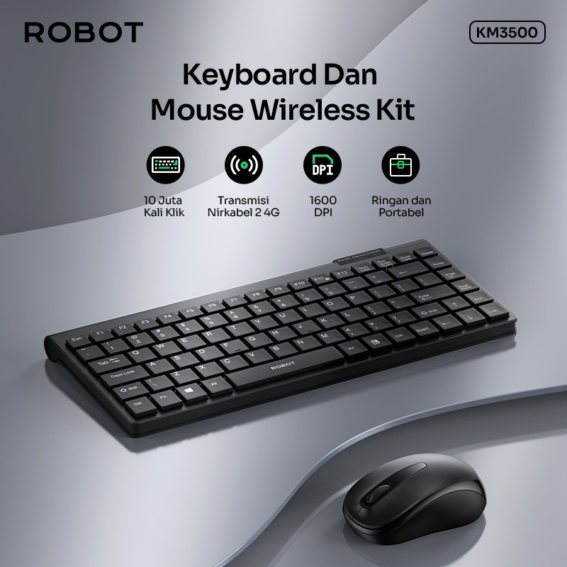 Robot Robot Keyboard & Mouse KM3500 Wireless Combo Silent Black Black Harga Rp 155.000 Toko Medan