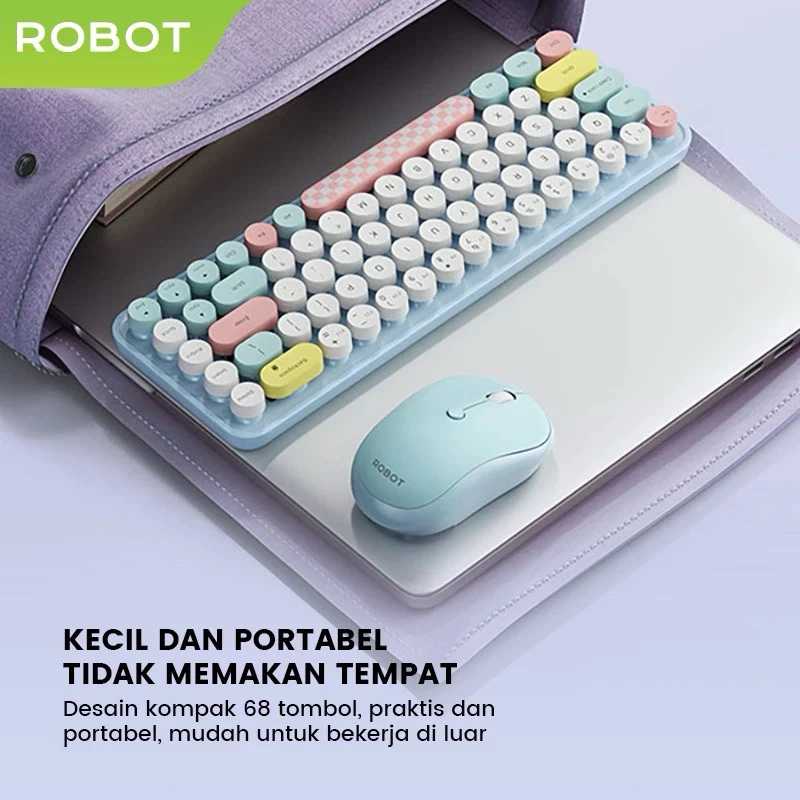 Robot Robot Keyboard & Mouse KM3600 Wireless Combo Set 2.4G Pastel Colorful Harga Rp 285.000 Toko Medan