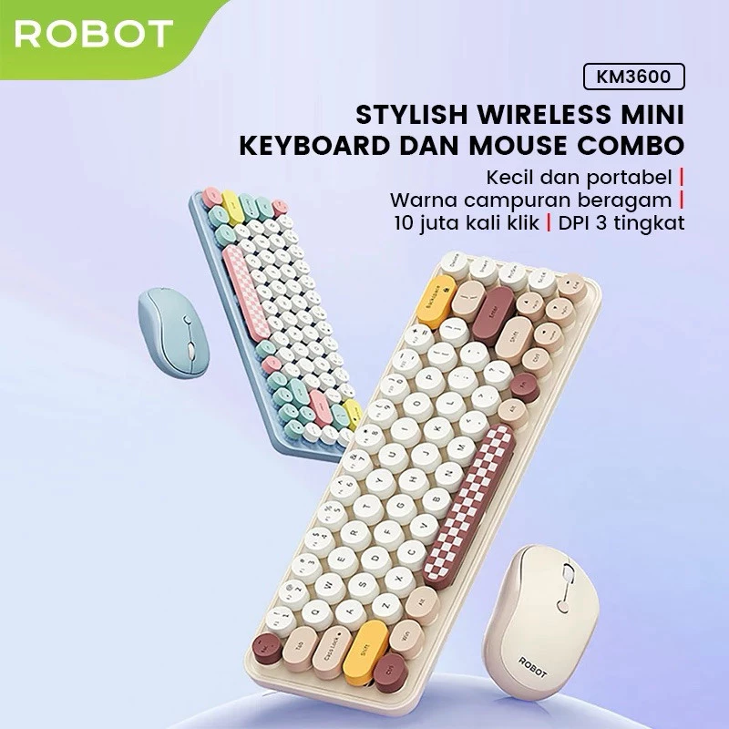 Robot Robot Keyboard & Mouse KM3600 Wireless Combo Set 2.4G Pastel Colorful Harga Rp 285.000 Toko Medan