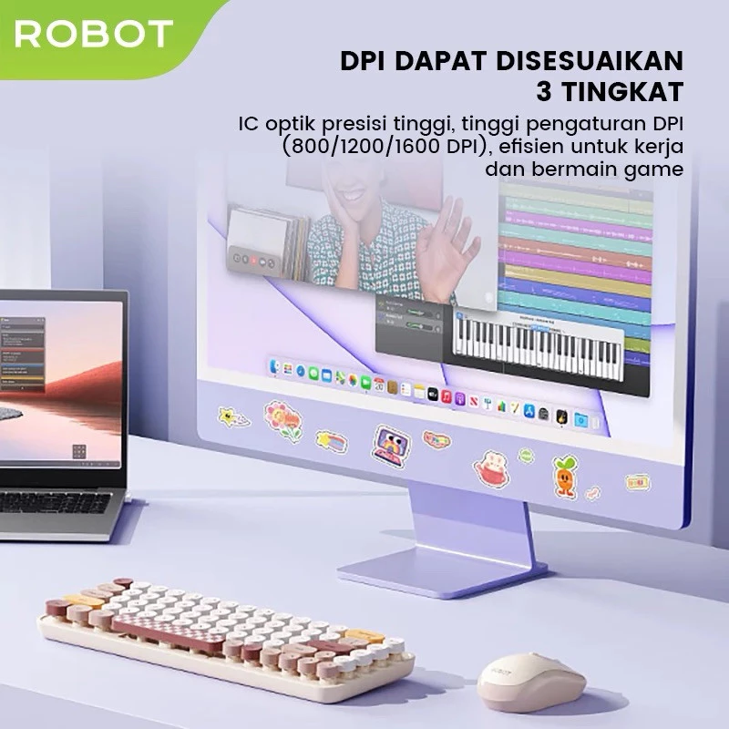 Robot Robot Keyboard & Mouse KM3600 Wireless Combo Set 2.4G Pastel Colorful Harga Rp 285.000 Toko Medan