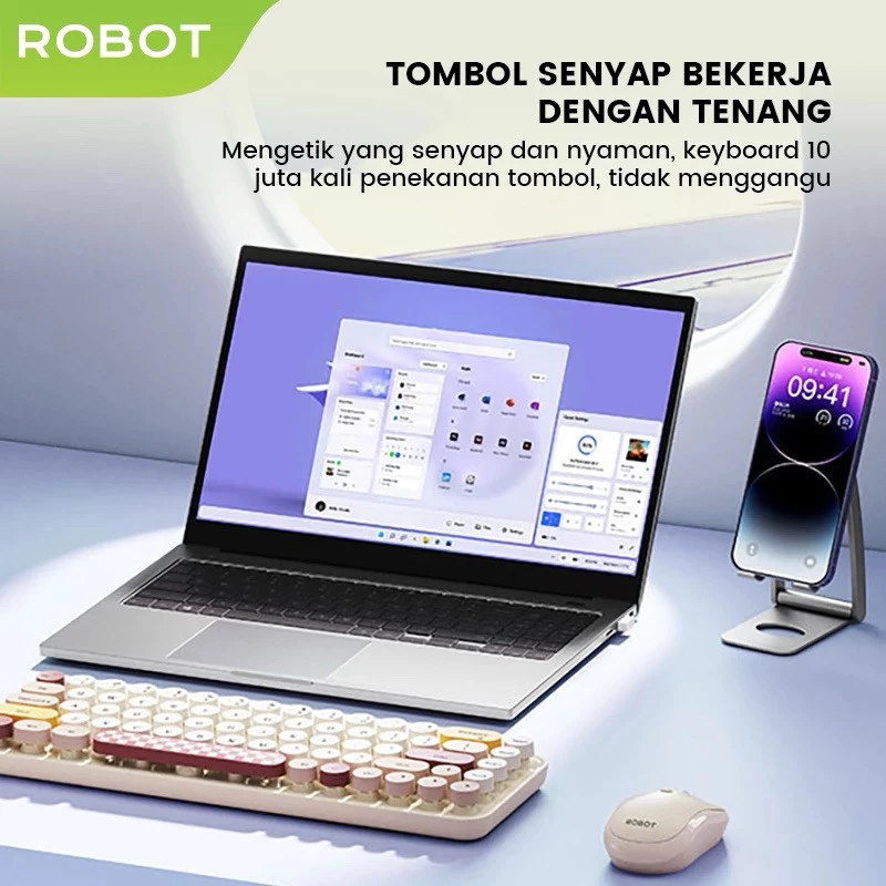 Robot Robot Keyboard & Mouse KM3600 Wireless Combo Set 2.4G Pastel Colorful Harga Rp 285.000 Toko Medan