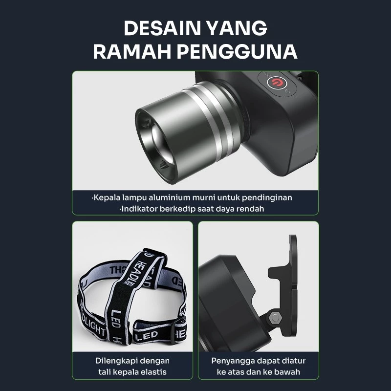 Robot Robot RT-HL01 Senter Lampu Kepala Headlamp Outdoor Camping/Emergency Lamp LED 1800mAh Harga Rp 129.000 Toko Medan