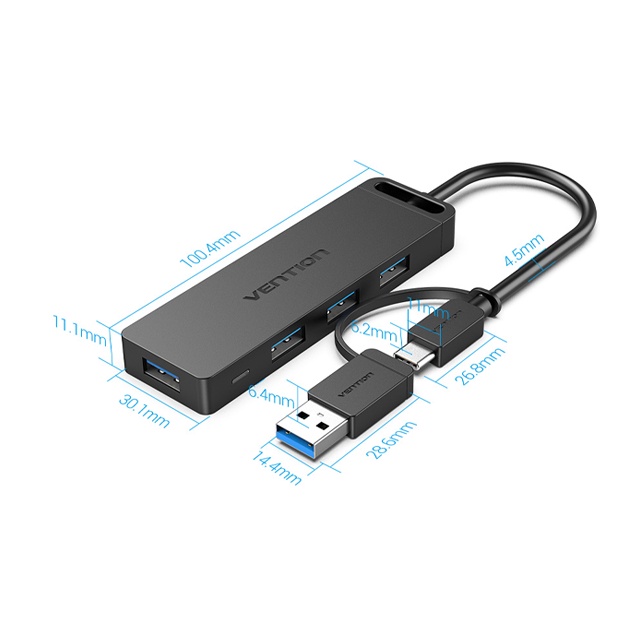 Vention Vention CHT 4-Port USB 3.0 Hub with Type C & USB 3.0 2-in-1 Interface and Power Supply ABS Type - 0.15M Harga Rp 1...