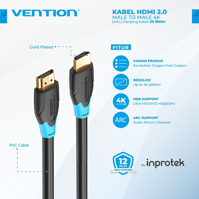 Vention Vention AAC Kabel HDMI Ultra HD 4K Male to Male Black Black Harga Rp 35.000 Toko Medan