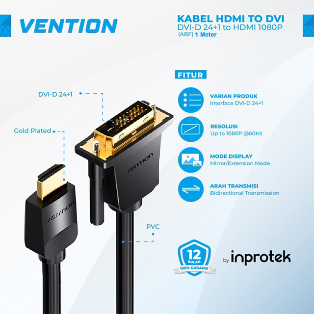 Vention ABF Kabel HDMI to DVI Bidirectional DVI-D 24+1 to HDMI 1080P - vention-abf-kabel-hdmi-to-dvi-bidirectional-dvi-d-241-to-hdmi-1080p-1763372922-459.jpg