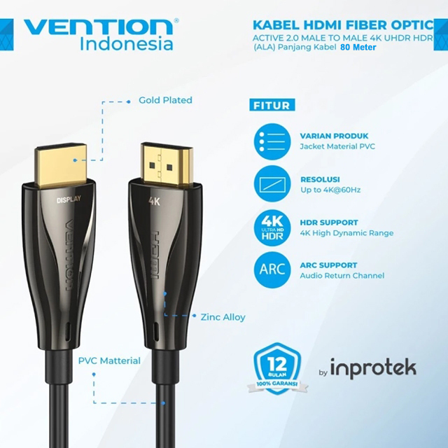 Vention Vention ALA Kabel HDMI Fiber Optic Male to Male 4K - Black Black Harga Rp 708.000 Toko Medan