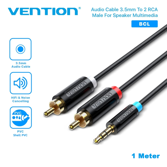 Vention Vention BCL Kabel Audio 3.5mm Male to 2 RCA Male for Speaker Multimedia Black Harga Rp 58.000 Toko Medan