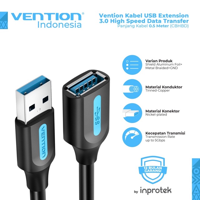 Vention Vention CBH Kabel USB 3.0 A Male to A Female Extension Black PVC Type Black Harga Rp 35.000 Toko Medan