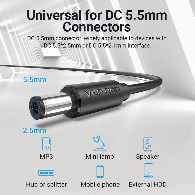 Vention Vention CEY Kabel Power USB to 5.5mm Jack 5V DC Black - 1.5M Harga Rp 36.000 Toko Medan