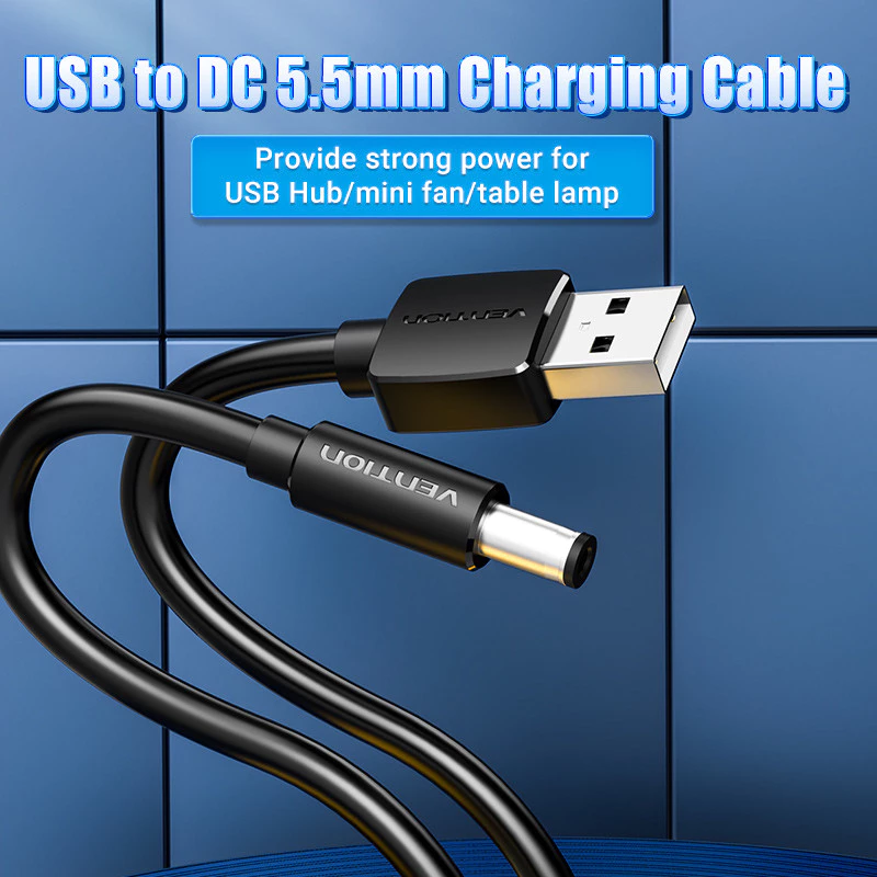 Vention Vention CEY Kabel Power USB to 5.5mm Jack 5V DC Black - 1.5M Harga Rp 36.000 Toko Medan
