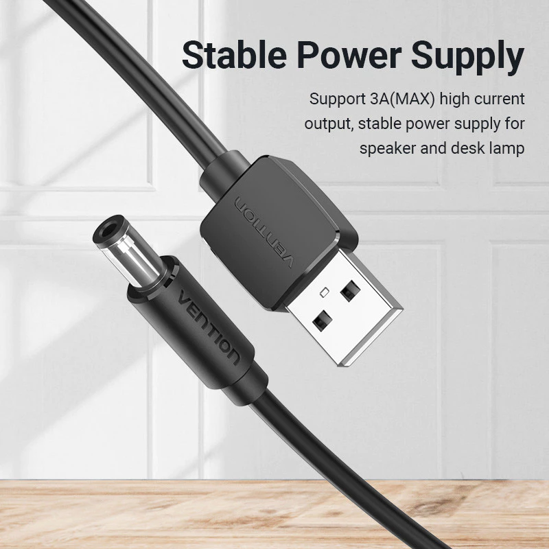 Vention Vention CEY Kabel Power USB to 5.5mm Jack 5V DC Black - 1.5M Harga Rp 36.000 Toko Medan