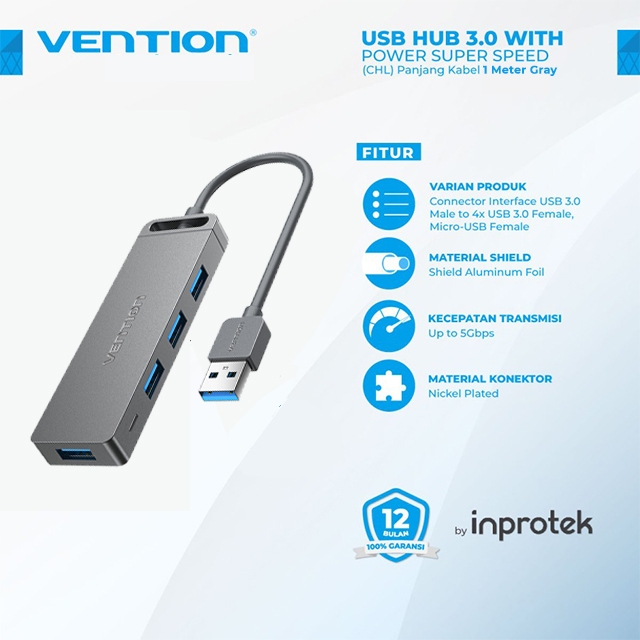 Vention Vention CHL USB HUB 4 Port USB 3.0 With Micro USB Power Supply Black Harga Rp 118.000 Toko Medan
