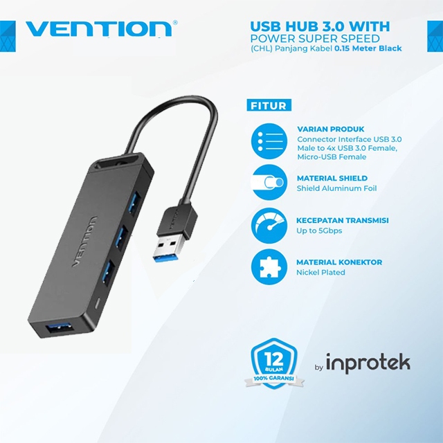 Vention Vention CHL USB HUB 4 Port USB 3.0 With Micro USB Power Supply Black Harga Rp 118.000 Toko Medan