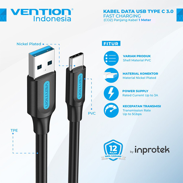 Vention Vention COZ Kabel Data USB A 3.0 to Type C Fast Charging Harga Rp 53.000 Toko Medan