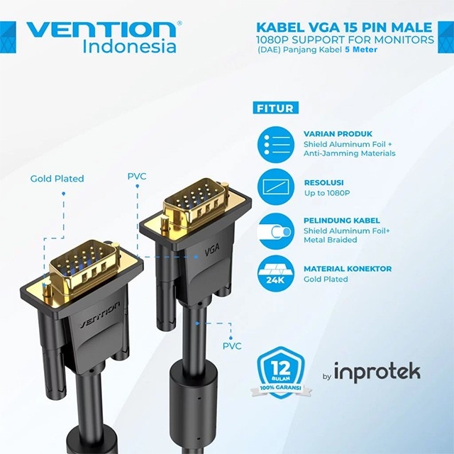 Vention Vention DAE Kabel VGA (3+6) Male to Male Cable with Ferrite Core Harga Rp 53.000 Toko Medan
