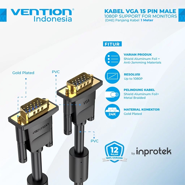 Vention Vention DAE Kabel VGA (3+6) Male to Male Cable with Ferrite Core Harga Rp 53.000 Toko Medan