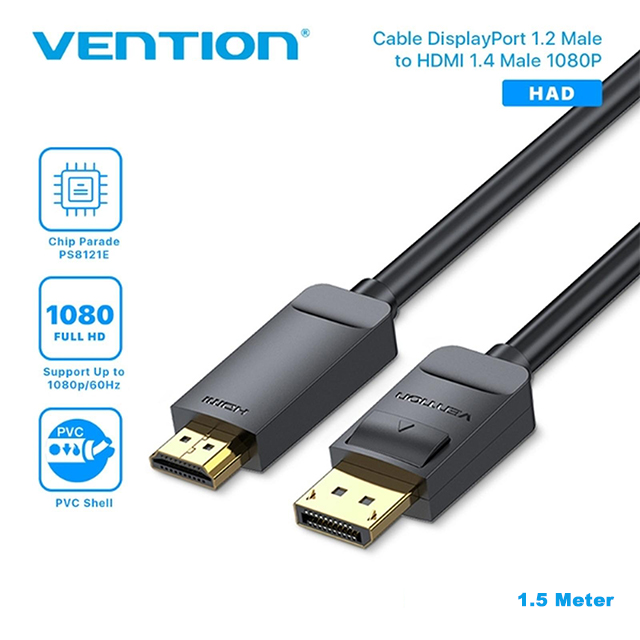 Vention Vention HAD Kabel DisplayPort DP Male to HDMI Male Black Harga Rp 98.000 Toko Medan