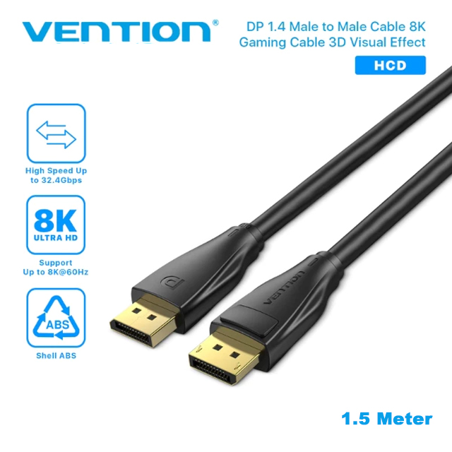 Vention HCD Kabel Display Port DP 1.4 Male to Male Black - vention-hcd-kabel-display-port-dp-14-male-to-male-black-1763440481-812.jpg