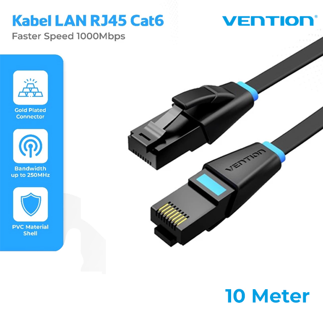 Vention Vention IBJ Kabel LAN Cat6 RJ45 Flat UTP Patch Cable Black Black Harga Rp 30.000 Toko Medan