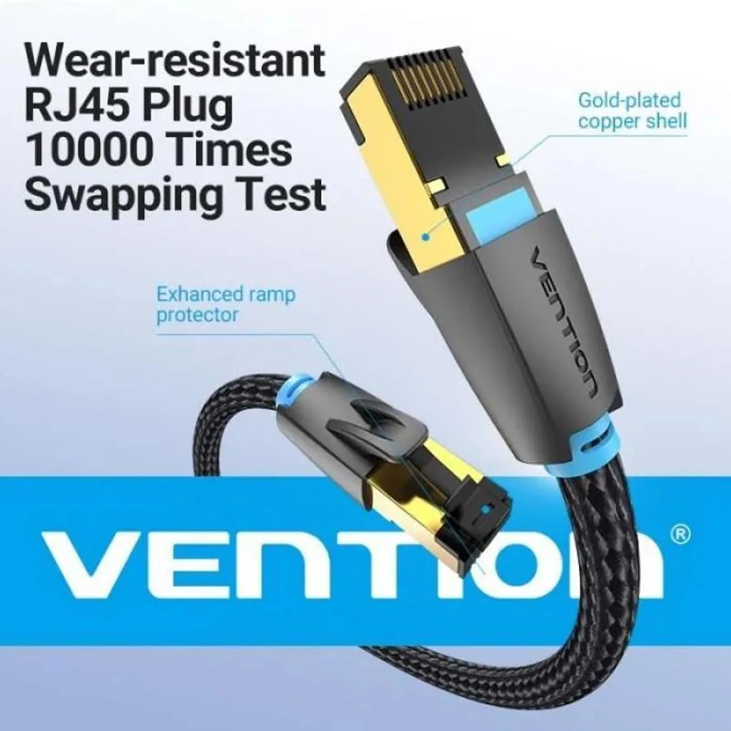 Vention Vention IKG Kabel LAN Cat.8 RJ45 SFTP Patch Cotton Braided Black Black Harga Rp 90.000 Toko Medan