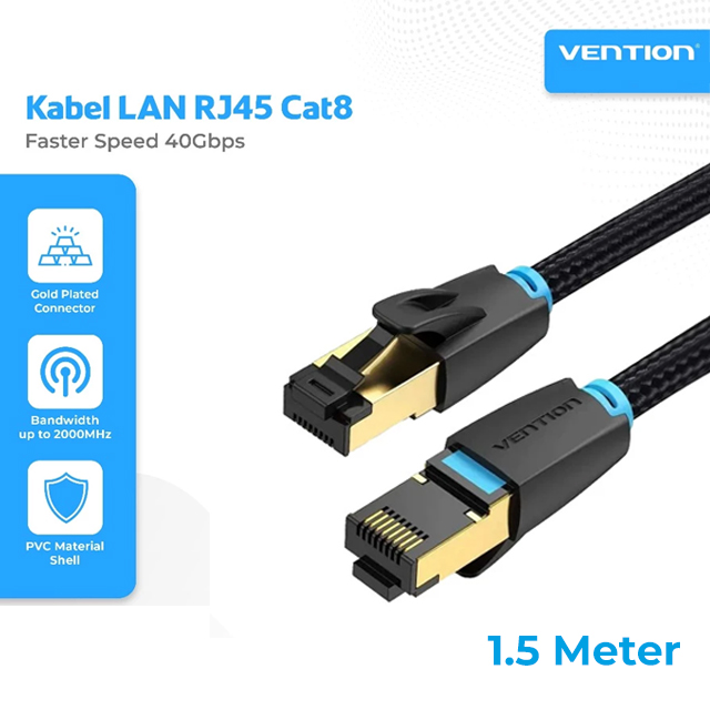 Vention Vention IKG Kabel LAN Cat.8 RJ45 SFTP Patch Cotton Braided Black Black Harga Rp 90.000 Toko Medan