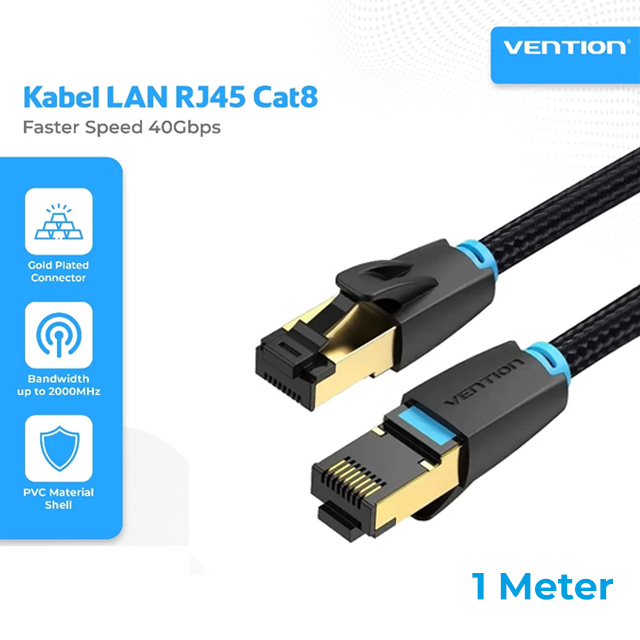Vention Vention IKG Kabel LAN Cat.8 RJ45 SFTP Patch Cotton Braided Black Black Harga Rp 90.000 Toko Medan