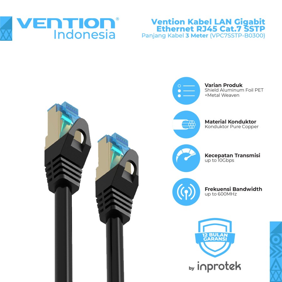 Vention Vention VPC7 Kabel LAN RJ45 CAT7 SSTP Patch Cord Ethernet Black Black Harga Rp 89.000 Toko Medan