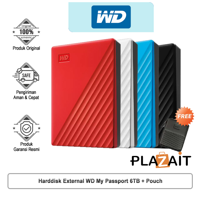 Harddisk External WD My Passport 6TB + Pouch